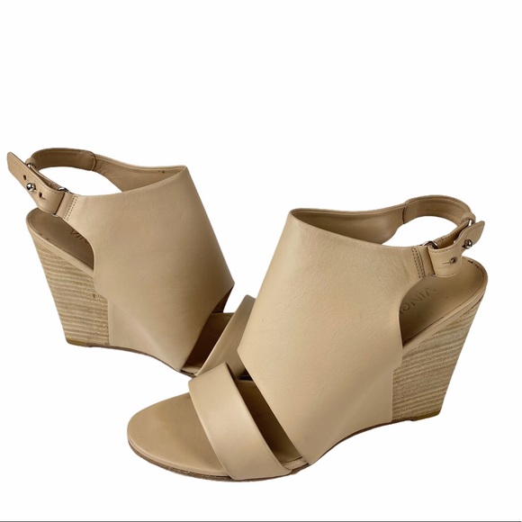 Vince Karen Tan Double Band Wedge Sandal 8 - Picture 2 of 9
